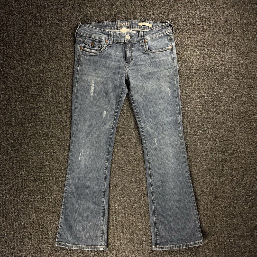Decree Juniors Size 13 Low Rise Boot Cut Dark Wash Jeans Grunge Punk Y2K Vibes